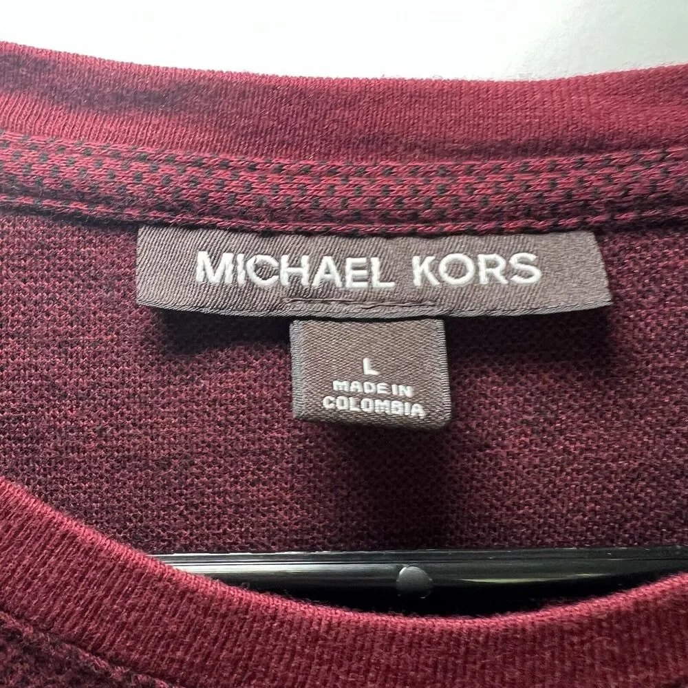 Michael Kors Crew Neck Pullover Sweater Mens Size L Large Red Long Sleeve MK